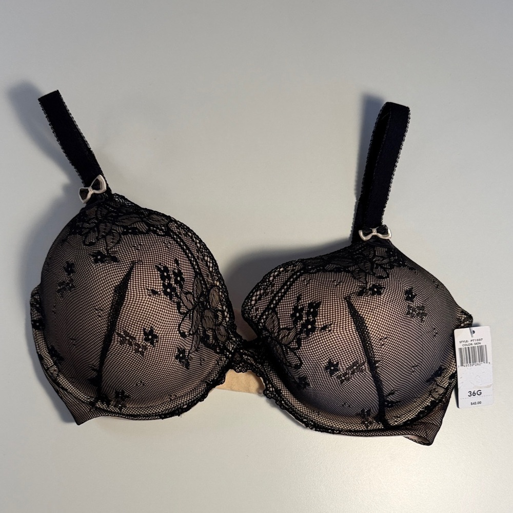 NEW Parisa Nude Skin Black Lace Bra Underwire 36G $42 Retail Style PT1037